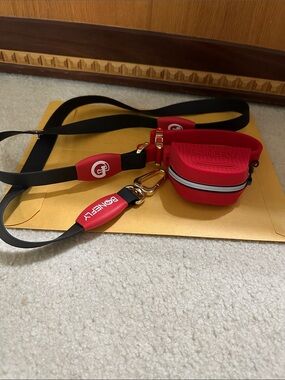 BONEFLY Black and red leash with Matching Red Mini Case